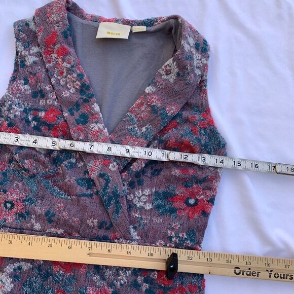 Anthropologie Maeve Jacquard Floral Sheath Dress Size 0P Purple Pink Sleeveless - Picture 7 of 9